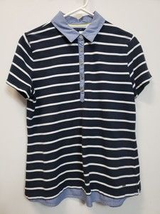 Tommy Hilfiger Women's Layered-Look Top navy white sz Lg polo Pullover